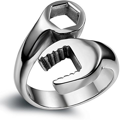 Flongo Bague Acier Inoxydable Anneau Clef Mécanisme Poli Motard Fantaisie Bijoux Cadeau Couleur Argent pour Homme (Taille 57)