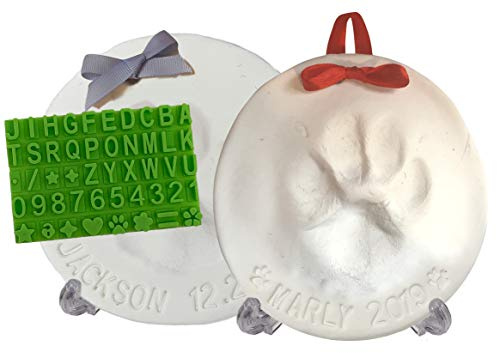 Ultimate Pawprint Keepsake Kit (Makes 2) - Paw Print Christmas Ornament w/ Bonus Personalization Tool & Display Stands! For Dogs, Cats & Pets. Non-toxic. Clay Air-Dries Soft, Light & Uncrackable.