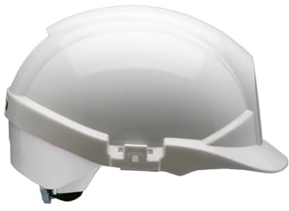 Centurion Safety Products – White/Silver Reflex Safety Helmet – Full Peak Hard Hat with Silver Flash Strip at Rear- Wheel Ratchet Fastening Secures Hat on Your Head - Wear All Day – Vented - White
