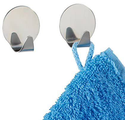 WENKO 4479020100 Gancio rotondo Medium - set 2 pezzi, Acciaio inossidabile, 3.5 x 2 x 3.7 cm, Lucido