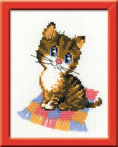 RIOLIS HB068 Kätzchen Zählmuster-Kreuzstich-Set 15 x 18 cm | Katzen Motiv, Stickvorlage & Nadel inklusive, Stick-Geschenkset