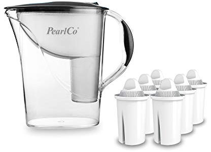 Standard-Wasserfilter PerloPur (anthrazit) mit 6 Classic Filterkartuschen - Reduzierung von Kalk, Chlor, Blei & Kupfer - kompatibel zu Brita Classic - Made in EU