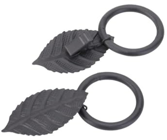 DécoProfi 10x Gardinenringe Vorhangringe mit Klammern Motiv Blatt schwarz Ø 32mm I Ringe für Gardinenstangen bis Ø 28mm I Geeignet für Vorhang-Gardinenstange