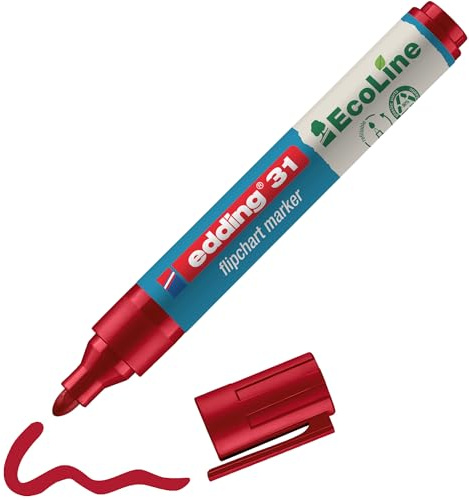 edding 31 EcoLine Flipchartmarker - rot - 1 Stift - Rundspitze 1,5-3 mm - Stift zum Schreiben und Markieren auf Flipcharts - Tinte schlägt nicht durch Papier - trocknet nicht aus - nachfüllbar