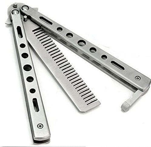 Buwico® Butterfly Balisong Trainer Training COMB Knife Tool Metal Practice silvery