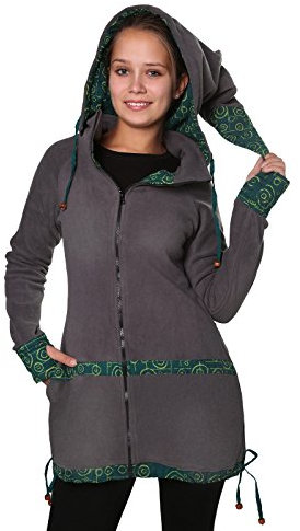 Kunst und Magie kurzer Damenmantel aus Fleece mit abnehmbarer Zipfelkapuze Fairy, Size/Größe:38;Farbe:Grau
