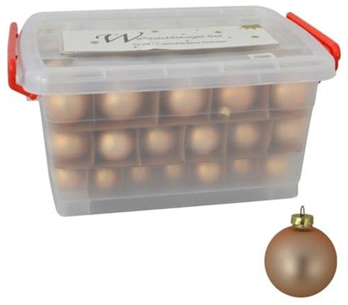 Glas-Weihnachtskugel-Set 72tlg + Box Weihnachtsbaumkugeln Christbaumschmuck Deko, Farben:Gold