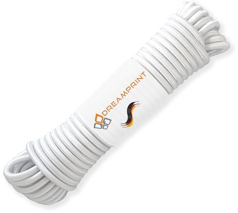 Dreamprint Expansor de Cuerda Blanca 10m - Cuerda elástica 6mm Ø - Uso en Interiores y Exteriores - Flexible para sujeción, Cubiertas, Campamento y Actividades al Aire Libre