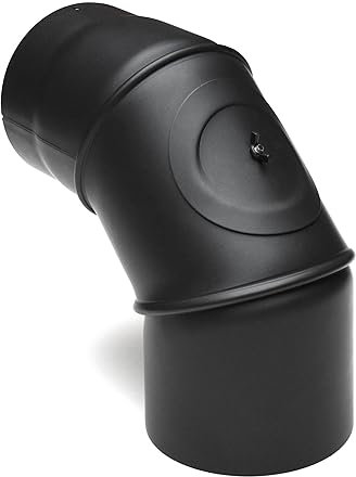 raik Rauchrohrbogen/Ofenrohrbogen drehbar 0°-90° mit Tür 150 mm Durchmesser 275 mm Höhe 2 mm Stahlblech Schwarz SH031-150-sw