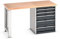 cubio Werkbank mit Schubladenschrank, 5 Schubladen, Fuß, Rotbuche-Platte