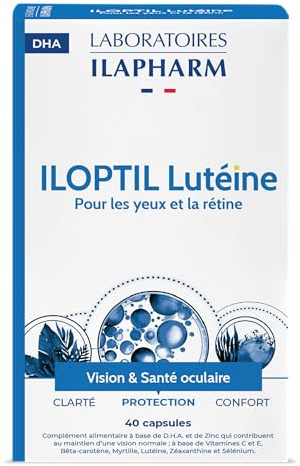 Complément Confort Oculaire | Lutéine | Zéaxanthine | Myrtille DHA | Iloptil | formule française| 40 capsules | vitamines C E B2 | sélénium | bêta-carotèn | anti-fatigue écrans | 40 capsules