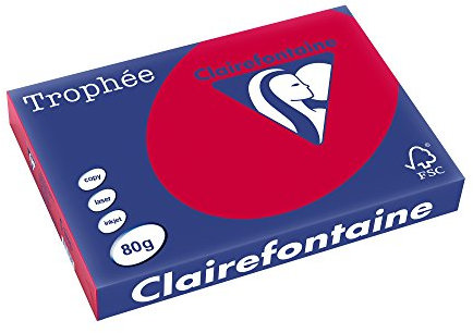 Clairefontaine 1895C - Ries Druckerpapier / Kopierpapier Trophee, intensive Farben, DIN A3, 80g, 500 Blatt, Kirschrot, 1 Ries