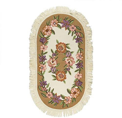 The Deco Factory Teppich mit Fransen, weiß, mit kleinen Blumen, 57 cm x 110 cm, Beige