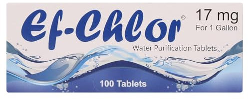 Ef-Chlor 17 Mg Water Purification Tablets / 100 Tablets Pack -1 tablet Purifies 3-4 Liters of Water/Safe and Reliable Water Treatment No Color or Unpleasant Taste/Sterilize Disinfect & Purify Water