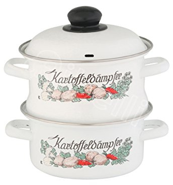 Krüger Emaille Kartoffeldämpfer Ø 16 cm (1,5 L) mit Dampfeinsatz | Induktion | PFAS-frei | Schnitt- & kratzfest |Geschmacksneutral | Spülmaschinengeeignet | Für Kartoffeln & Gemüse