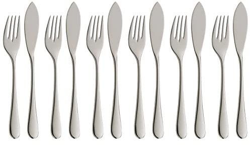 WMF Merit Fischbesteck 12 teilig, Fischset für 6 Personen, Fischgabel, Fischmesser, Cromargan Protect Edelstahl poliert, kratzbeständig
