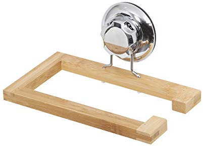 Compactor Portarrollos para Papel higiénico, Fijación por ventosas, hasta 6 Kg, Bambú y Acero Cromado Antioxidante, 19.5 x 11.8 x H.9 cm, RAN5804