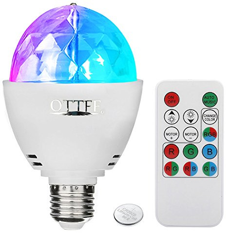 OTTFF, lampada a sfera da discoteca 3W E27, rotante a LED con suono attivato, luce stroboscopica per feste in famiglia, compleanni, lampada da scrivania con telecomando