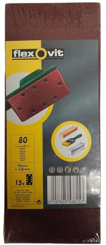 Flexovit 15 STK Schleifpapier für Schwingschleifer Körnung 80 93mm x 230mm 8er Lochung