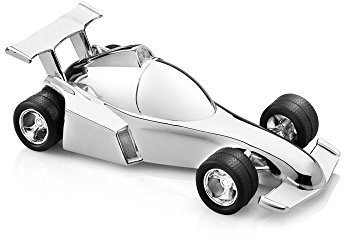 Spardose Rennauto 15,4x7,2x4,8cm versilbert anlaufgeschützt, Silber