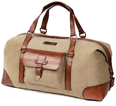 DRAKENSBERG Reisetasche 'Sam' - Canvas Weekender Herren und Damen mit Leder im Vintage-Safari-Design, 50L - Khaki-Beige, DR00103