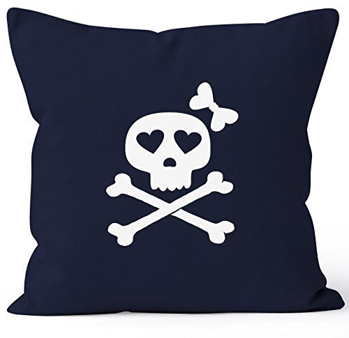 MoonWorks Kissenbezug Kissen-Hülle Deko-Kissen 40x40 Knochen Bones Totenkopf Pirat Baumwolle Navy 40cm x 40cm