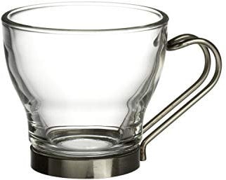 Bormioli Rocco Oslo - Set di 4 tazzine da caffè con manico in acciaio inox, 99,2 g, in confezione regalo