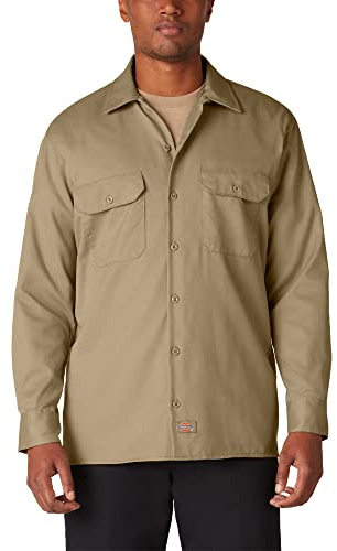Dickies Men's Work Regular Regular Fit Long Sleeve Casual Shirt, Beige (Khaki), Medium