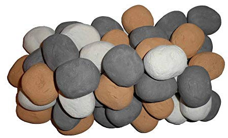 20 Gas Fire Replacement Ceramic small Pebbles Replacements/Bio Fuels/Ceramic/Boxed/Lot of colours CHOOSE (Mixed white/grey/beige) IN COALS 4 YOU PACKING (GREY)