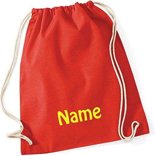 Turnbeutel rot mit Namen Bestickt aus 100% Baumwolle, Sportbeutel, Schwimmbeutel, Gym Sack, Gym Bag