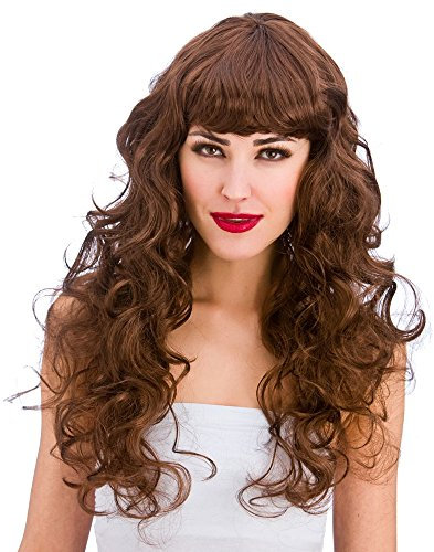 Wicked Ladies Foxy Curly Long Wig with Fringe-Brown