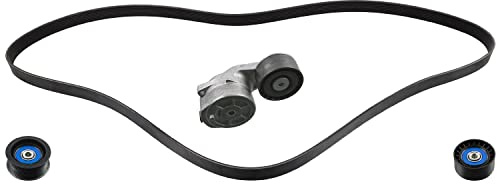 febi bilstein 31727 Auxiliary Belt Kit with belt tensioner, idler pulley and tensioner pulley, pack of one