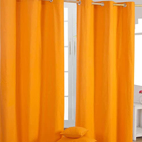 HOMESCAPES – Paire de Rideaux à œillets Prêt-à-Poser – Uni Orange – 100% Coton – 117 x 137 cm