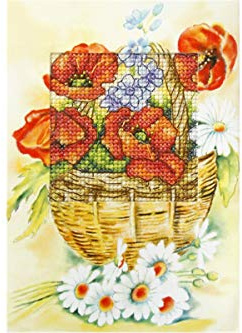 Orchidea Poppy Basket Card Cross Stitch Kit