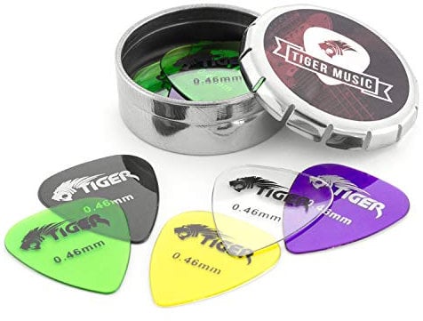 Guitar Picks with Storage Tin - 12 Gel Plectrums 0.46mm TIGER GAC46-12