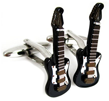 Gitarren Manschettenknöpfe E-Gitarre schwarz braun weiss inkl. Geschenkbox schönes Musiker-Accessoire für Herrenhemden/Umschlagmanschetten