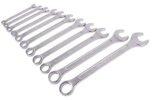 11pc Carbon Steel Metric Combination Spanner Set - Ratchet MM Ring Socket Wrench Plumbing Nut Spanners - by Blackspur