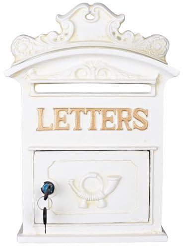 Historischer Wandbriefkasten Briefkasten Briefbehälter Eisenbriefkasten Kasten im Stil der Gründerzeit aus Gusseisen in Altweiß LTA327 Palazzo Exklusiv