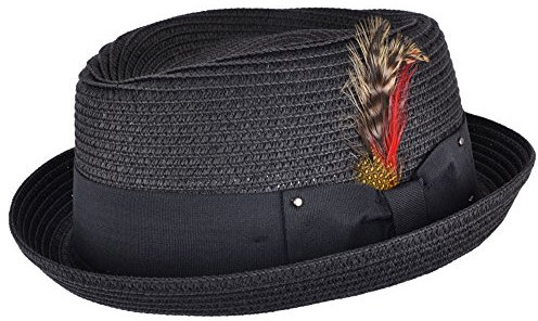 MAZ Unisex Paper Straw Pork Pie Hat Crushable Summer Trilby with Band and Adjustable Sweatband Black