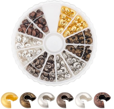 PandaHall - 250 piezas, 6 colores, 5 mm, latón, semirredondo, abierto, abalorios, cubre nudos, abalorios, extremos para joyería, bronce antiguo/cobre rojo/negro/plata/dorado/platino