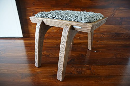 MILABERT Minimalistisch Eichenholz Hocker/Stuhl mit echtem geschweiften Silber Schwedischen Gotland Schaffell - Designermöbel (S051608)