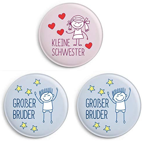 dabelino | Button-Set (Ø 32mm): 1x Kleine Schwester/ 2X Großer Bruder (Anstecker/Pin)