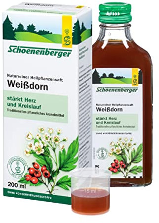 Schoenenberger - Weißdorn naturreiner Heilpflanzensaft - 1x 200 ml Glasflasche - natürliche Herz-Kreislauf-Unterstützung - traditionelles pflanzliches Arzneimittel