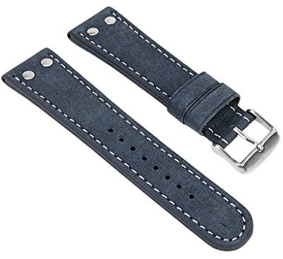 Herzog Wasserbüffel Uhrenarmband Leder 24mm Blau 958824