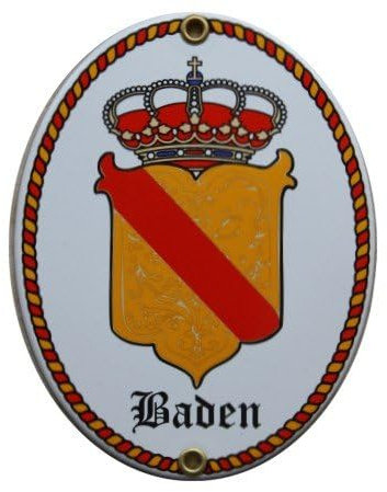 Baden Emaille Schild Badisches Wappenschild 11,5 x 15 cm Emailschild Oval (ohne Holzrahmen)