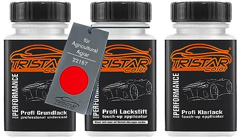 TRISTARcolor Autolack Lackstift Set für Agricultural/Agrar 22167 Rau-Sicam Rood Grundlack Basislack Klarlack je 50ml