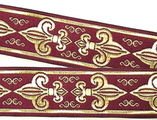 10m Französische Lilie Borte Fleur de Lis Webband 35mm breit Farbe: Bordeaux-Gold von 1A-Kurzwaren 35063-bogo