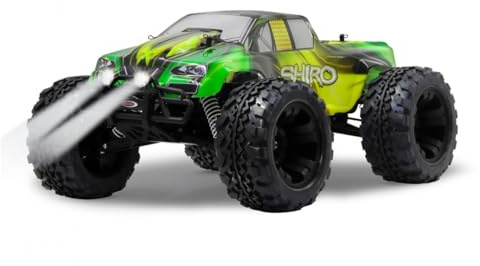 JAMARA 053366 - Shiro Monstertruck 1:10 4WD NiMh 2,4G LED - Allrad, Elektroantrieb, Akku, 35Kmh, Aluchassis, spritzwasserfest, Öldruckstoßdämpfer, Kugellager, Fahrwerk einstellbar, fahrfertig, grün