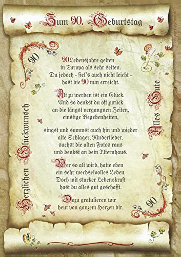 Die Staffelei Geburtstagskarte 90. Geburtstag Urkunde A4 / Witziges Gedicht auf hochwertigem Papier/besondere Geschenkidee zum Geburtstag