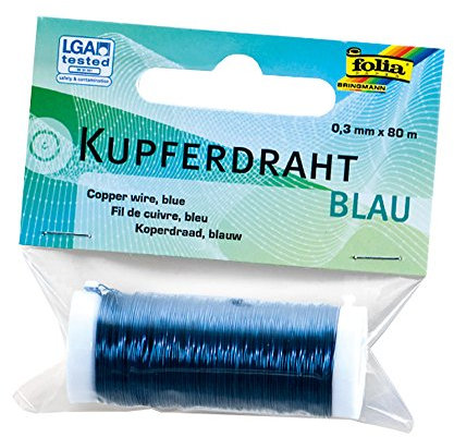 folia 79235 - Kupferdraht blau, 1 Spule 0,3 mm x 80 m - ideal für Bastelarbeiten, Gestecke und Gebinde